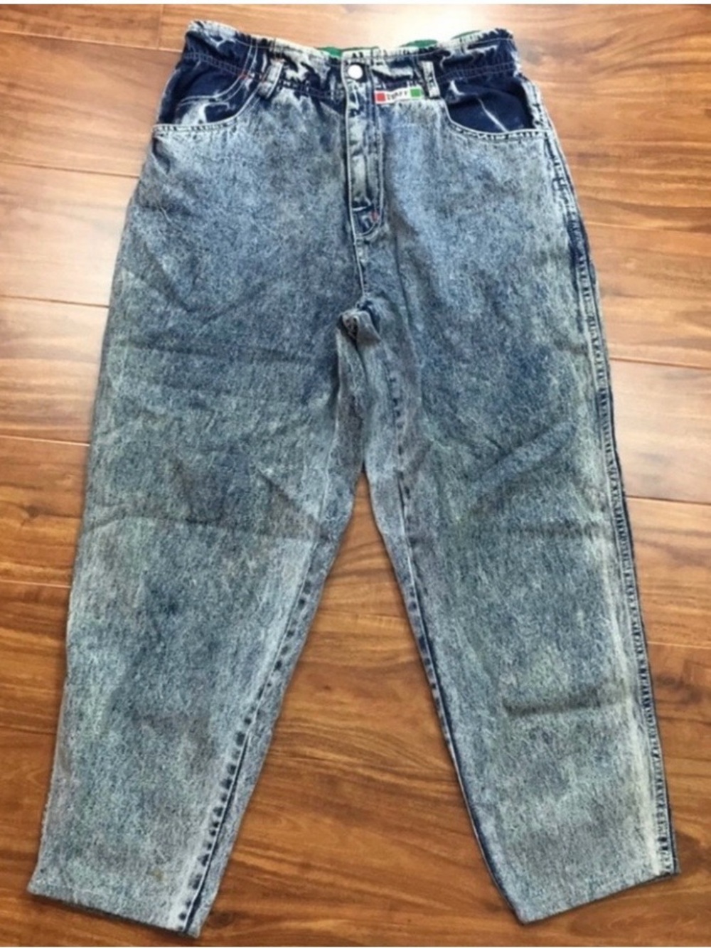 Vintage Womens 90’s Blue Acid Wash High Waist Paper Bag Mom Crop Jeans Size 26